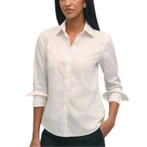 Brooks Brothers Womens Sz 8 Wrinkle-Free White Button-Down Blouse Shirt EUC